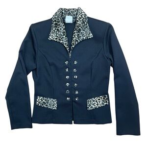 90s Nanny Inspired Leopard Blazer Top Mobwife Black Med Edgy Business Costume